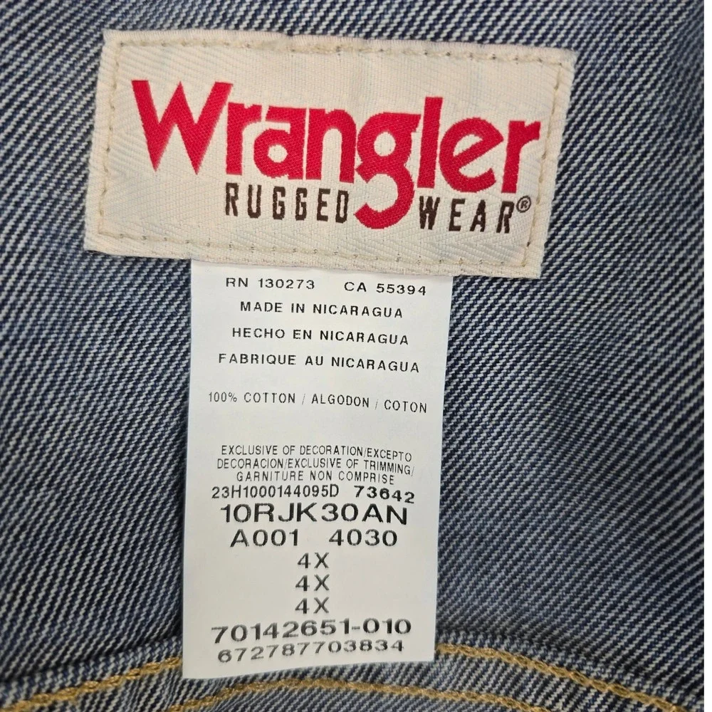 Wrangler Rugged Wear Denim Jacket Mens 4X Blue Trucker Cotton Western Workwear